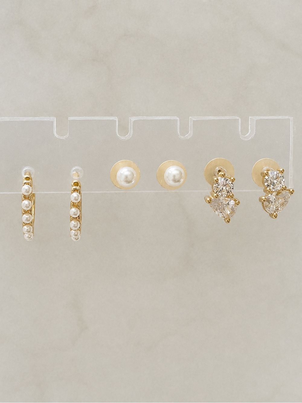 Gold-Tone Pearl & Cubic Zirconia Earring Trio - Gold